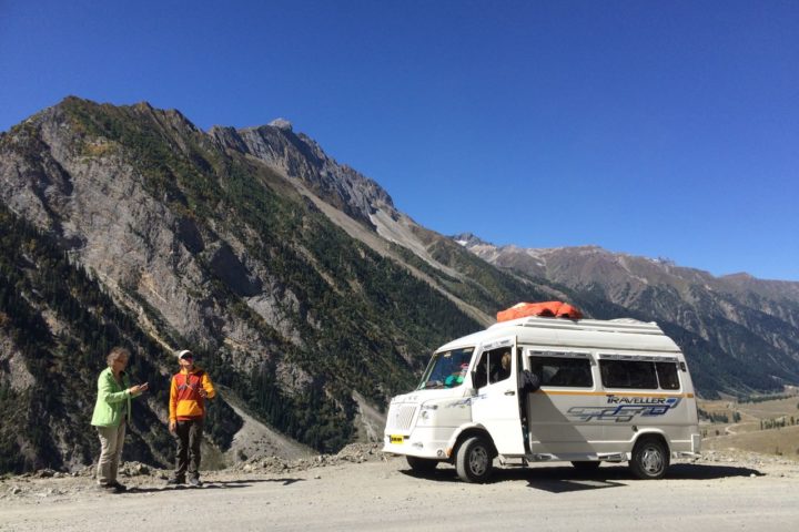 Sonmarg Kashmir mountain landscape and tempo traveller