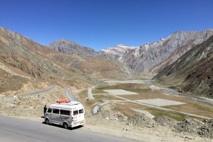 Sonmarg Kashmir mountain landscape and tempo traveller